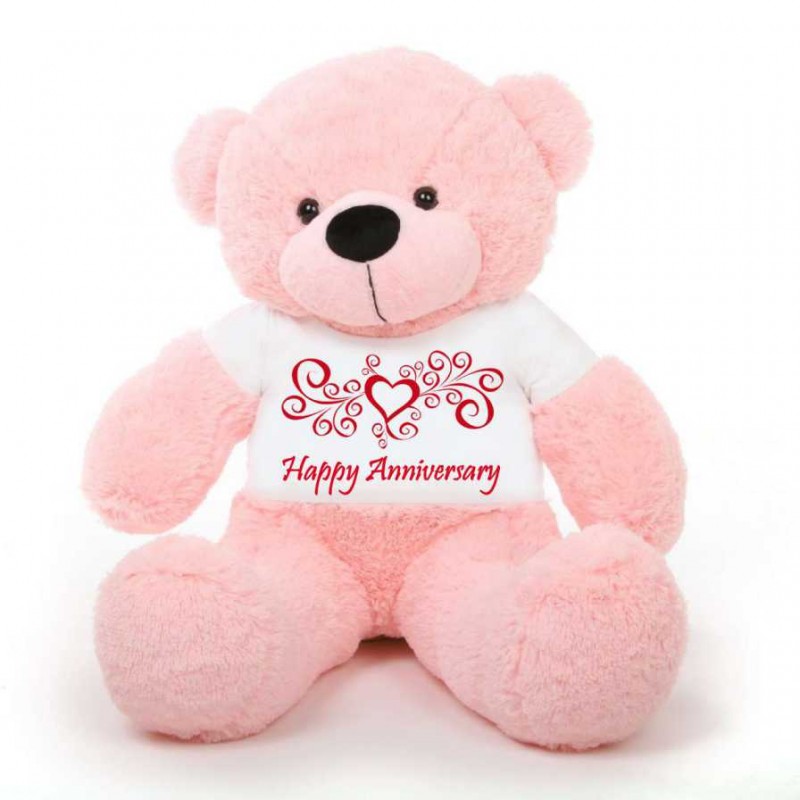 Buy Pink 5 Feet Big Teddy Bear Wearing A Happy Anniversary T Shirt Online At Lowest Price In India Grabadeal