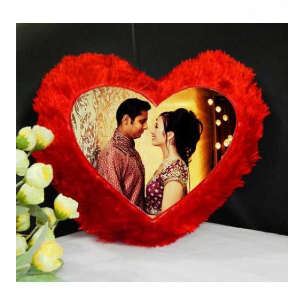 Buy Red Heart Fur Pillow With Personalized Photo Online at Lowest Price ...