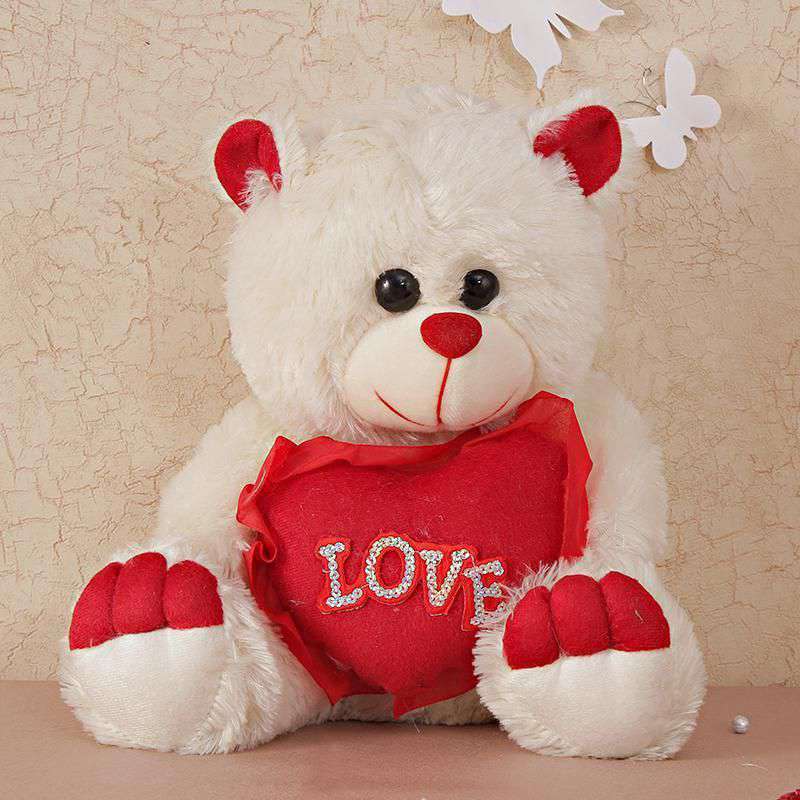 Buy Cute 15 Inch White Teddy Bear holding red LOVE Heart Online at ...