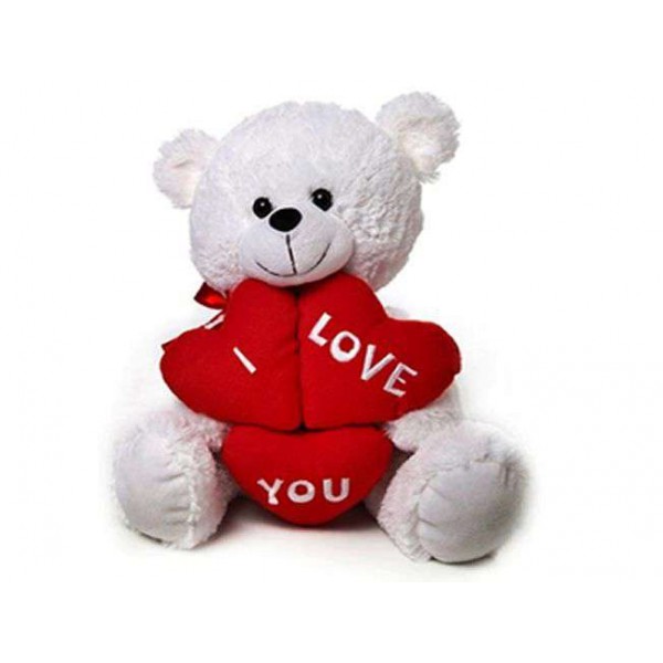 Buy Cute 18 Inch White Teddy Bear holding triple I Love You Heart ...