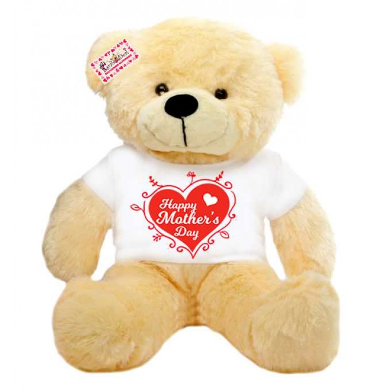 Buy 2 feet big peach teddy bear wearing Happy Mothers Day designer heart  T-shirt Online at Lowest Price in India