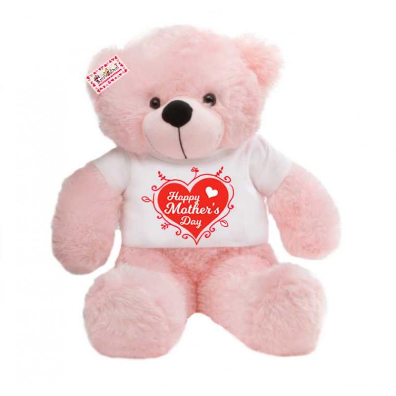 Buy 2 feet big peach teddy bear wearing Happy Mothers Day designer heart  T-shirt Online at Lowest Price in India