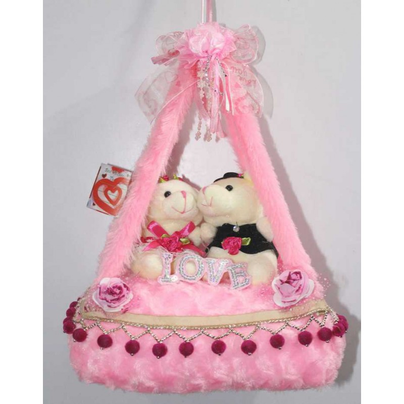 Buy Pink Bed Hanging Jhoola with Love Couple Teddy Bears Online at Lowest  Price in India