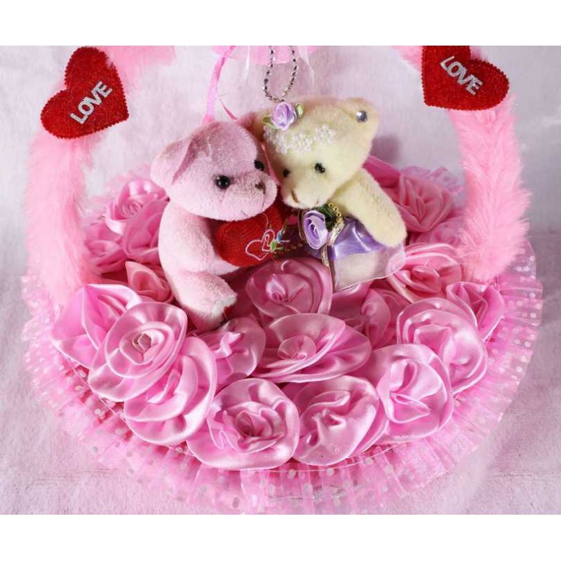 Buy Deals India Couple Love Teddy Bears in Basket- 30 Cm, Pink